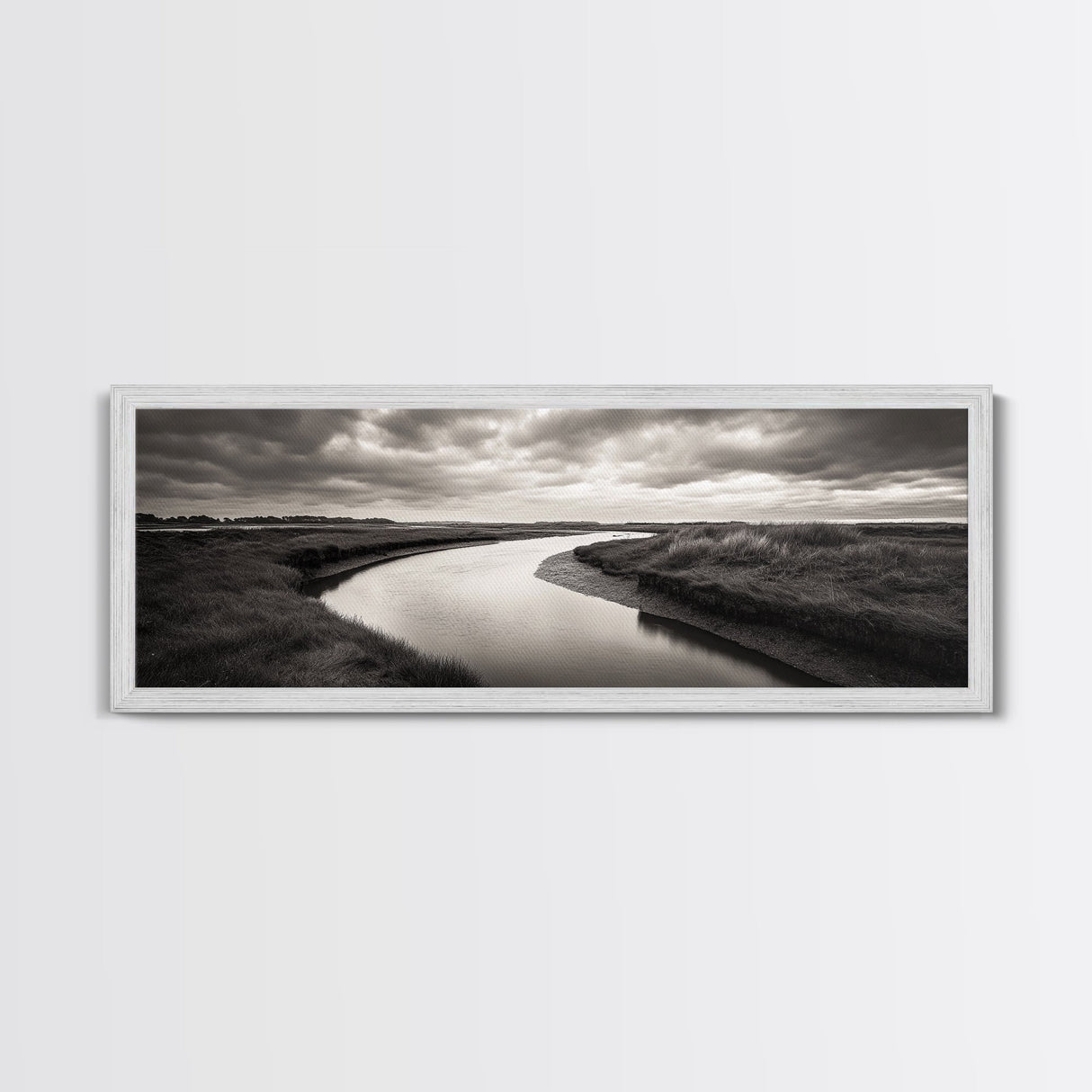 Serene River, Marsh Landscape, Calm Waters, Tranquil Nature, Framed Canvas Print, Minimalist Decor, Entryway Art, Fall Home Vibes