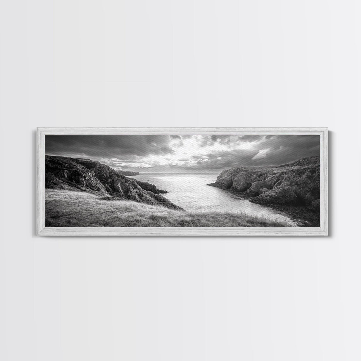 Ocean View, Coastal Cliffs, Dramatic Horizon, Sunset Glow, Canvas Print, Fall Living Room Wall Art, Landscape Nature Photography