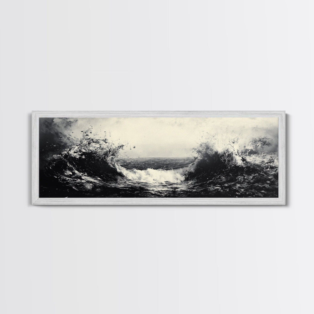 Crashing Waves, Stormy Ocean, Monochrome Surf, Canvas Print, Abstract Seascape Art, Moody Bathroom Decor, Black and White Art Style