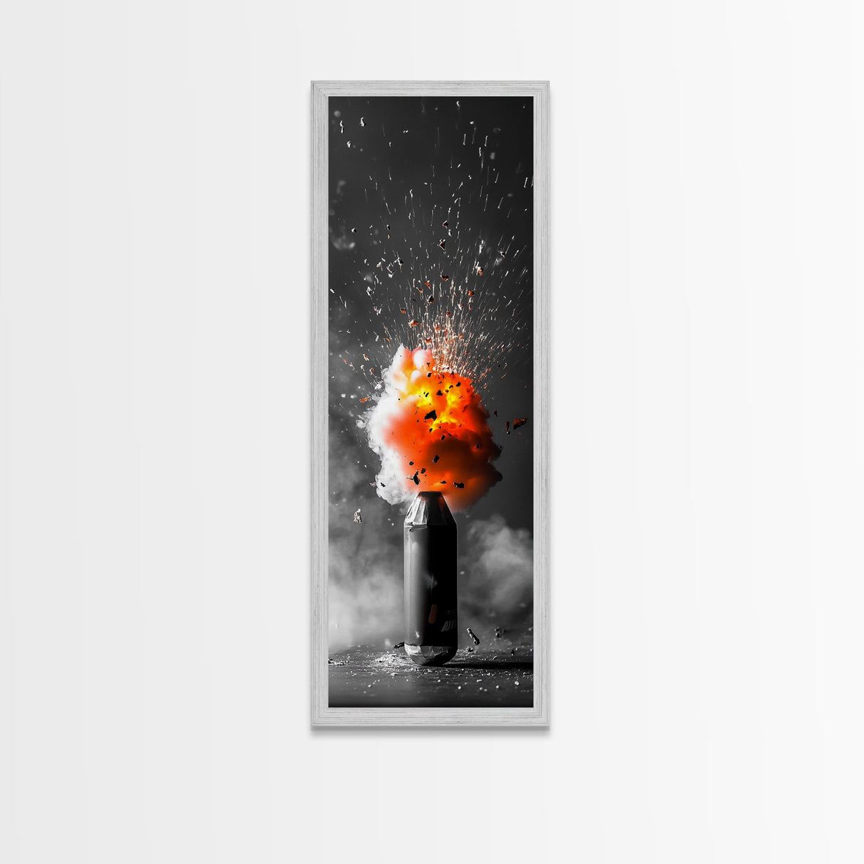 Fire Burst, Orange Explosion, Energy Impact, Fiery Blast, Framed Canvas Print, Abstract Modern Art, Gamer Room Decor, Bold Statement Piece