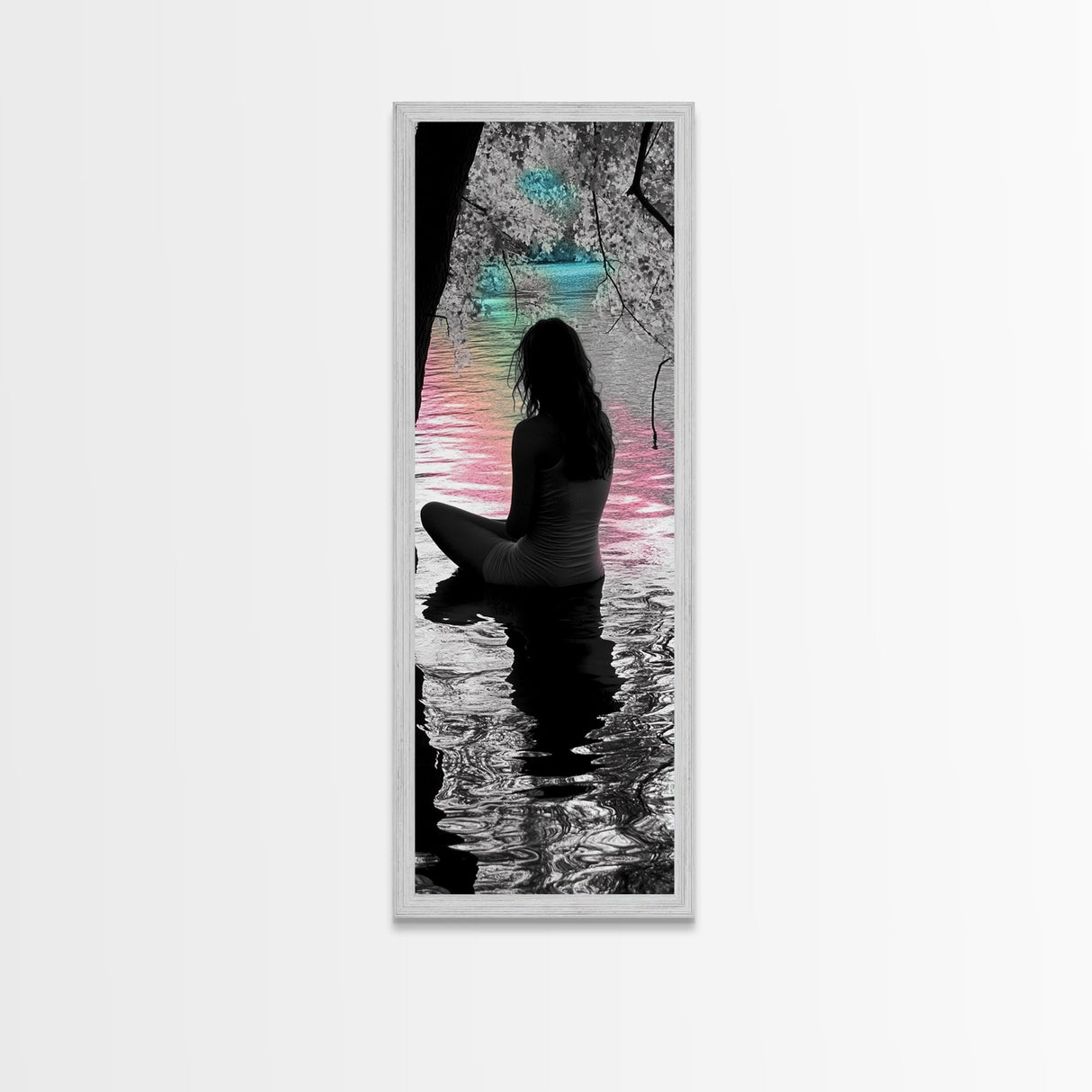 Dreamy Lake View, Solitude Moment, Color Splash Art, Framed Canvas Print, Moody Wall Art, Bedroom Decor, Surreal Photography, Meditation Vibe