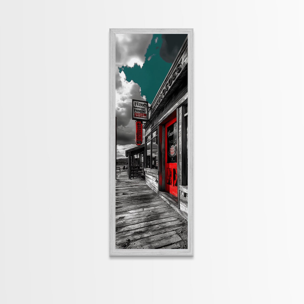 Wild West, Red Door, Desert Town, Saloon Art, Framed Canvas Print, Cowboy Wall Art, Western Decor, Rustic Bar Style, Americana Vibes