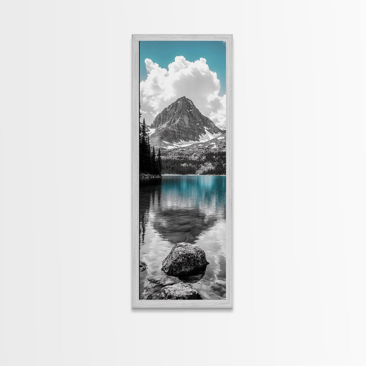 Lake Reflection, Blue Water, Mountain View, Nature Serenity, Canvas Print, Minimalist Wall Art, Bedroom Landscape Decor, Coastal Wall Art