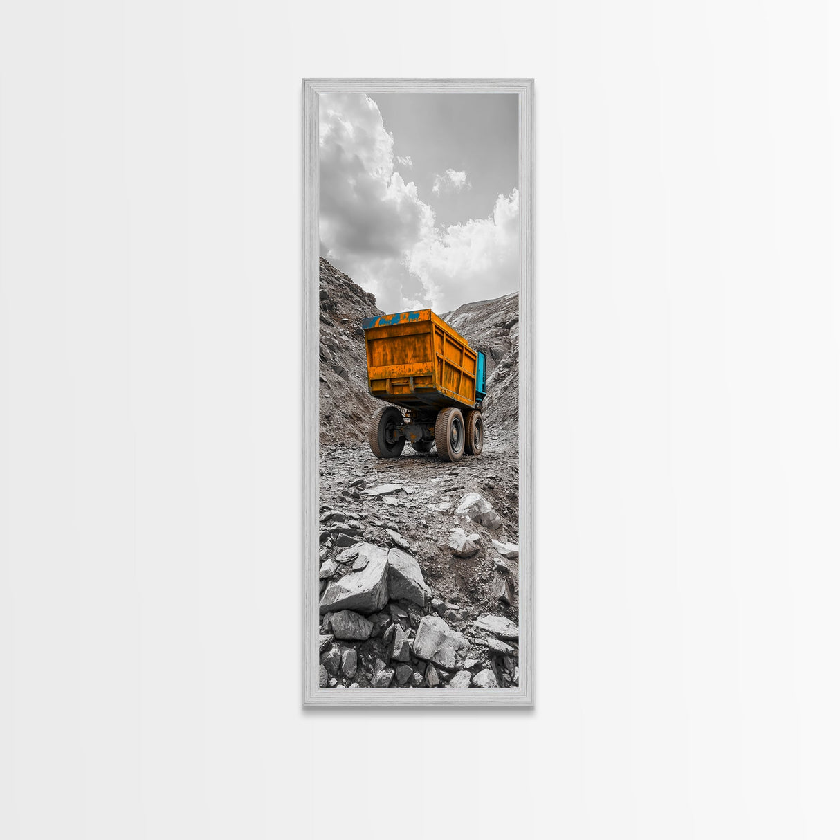 Mining Truck, Industrial Power, Bold Machinery, Construction Scene, Canvas Print, garage wall art, boys room decor, grunge wall art