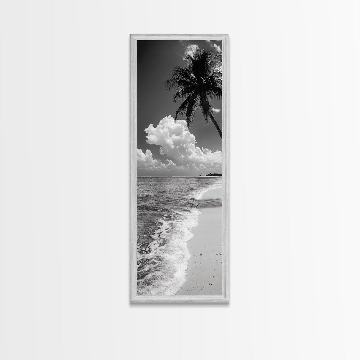 Tropical Palm, Beach Scene, Coastal Vibes, Framed Canvas Print, Relaxing Ocean Art, Bathroom Wall Decor, Minimalist Seaside Landscape