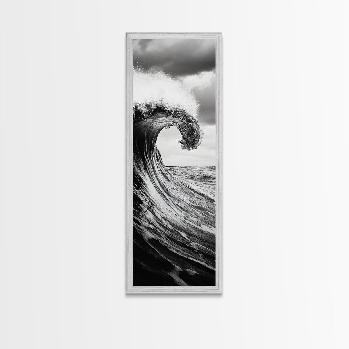 Ocean Wave, Monochrome Surf, Nature Power, Dramatic Sea, Framed Canvas Print, Coastal Wall Decor, Modern Bathroom Art, Minimalist Ocean Art