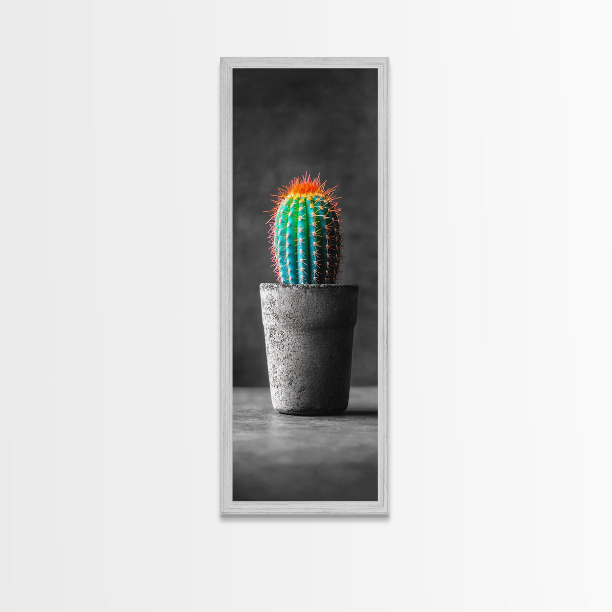 Neon Cactus, Desert Plant, Bold Botanical, Modern Boho Decor, Framed Canvas Print, Bedroom Wall Art, Color Pop Style