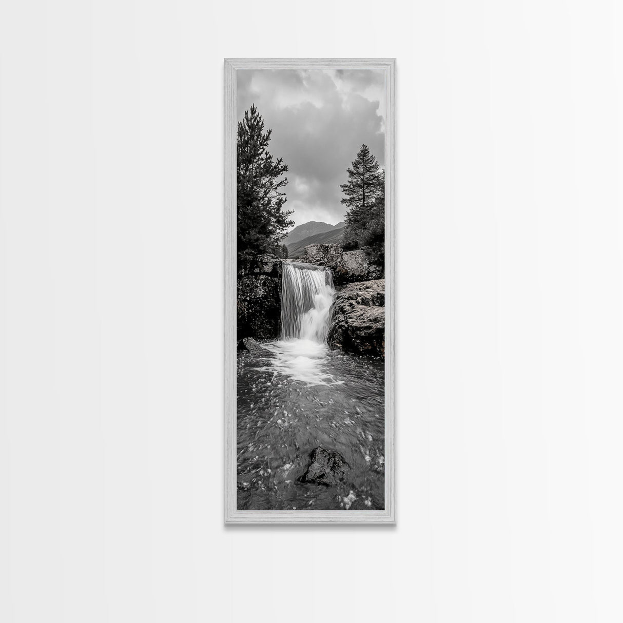 Waterfall Serenity, Mountain Stream Scene, Calming Nature Wall Art, Framed Canvas Print, Neutral Tones Decor, Bathroom or Spa Room Art
