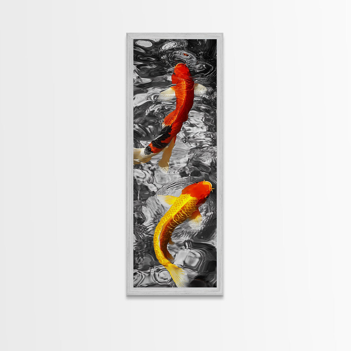 Koi Fish Art, Zen Water Decor, Tranquil Living Room Accent, Japanese Minimalist Style, Framed Canvas Print, Peaceful Bathroom Wall Art