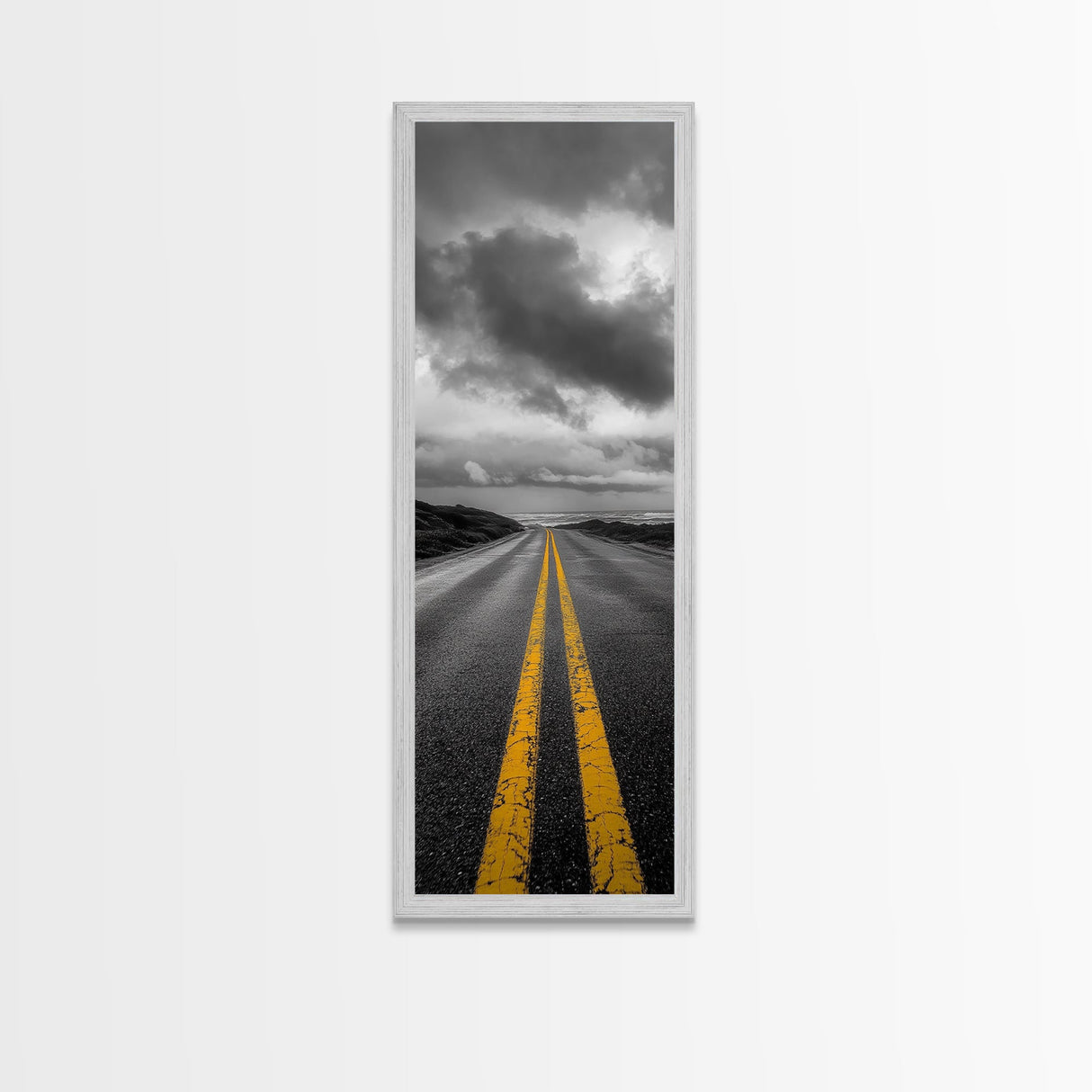 Yellow Lines, Endless Road, Moody Highway Art, Adventure Wall Decor, Canvas Print, Urban Modern Wall Art, Man Cave or Office Art