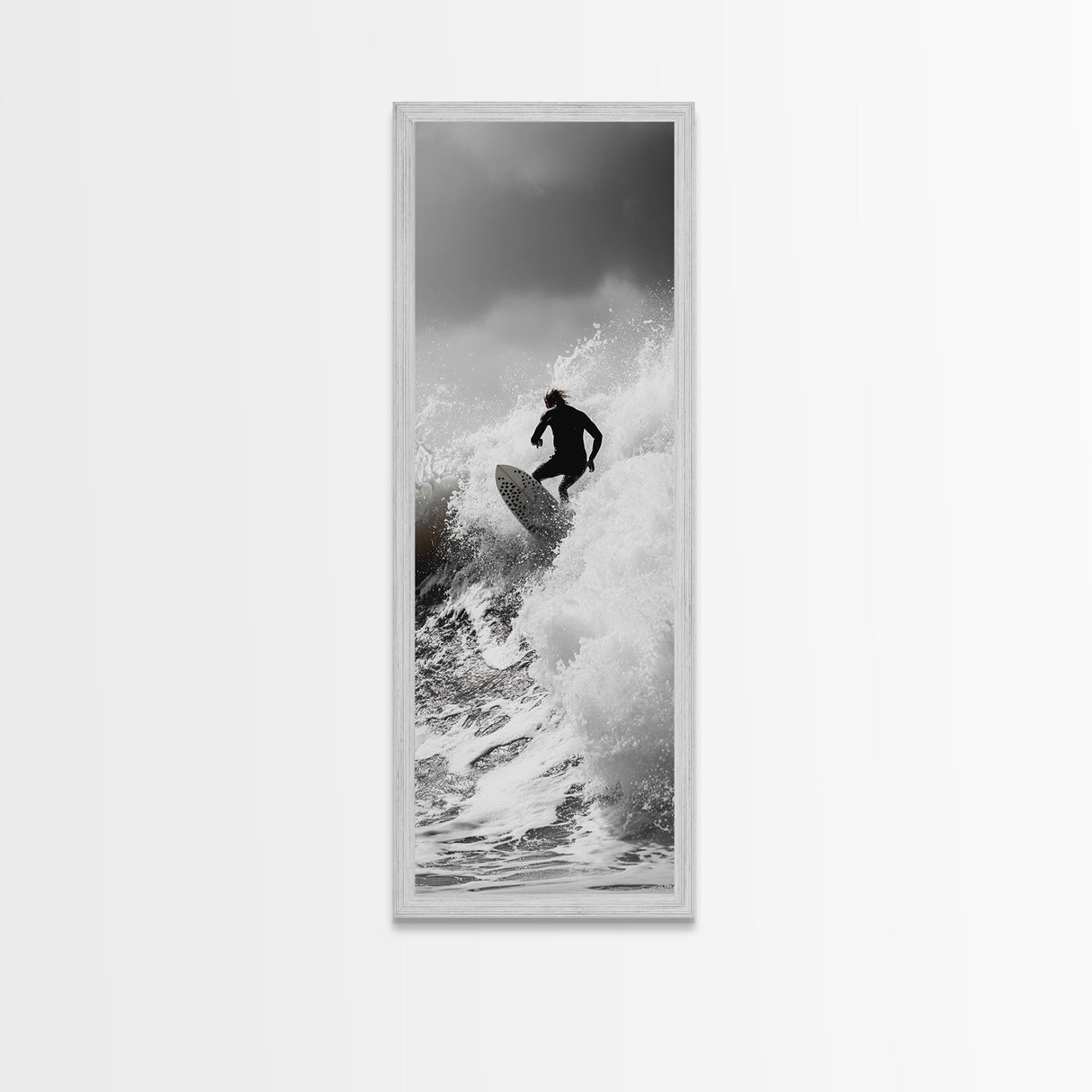 Surfer Wave, Extreme Sports, Ocean Power, Surf Culture, Dynamic Motion Shot, Framed Canvas Print, Coastal Teen Bedroom Wall Art