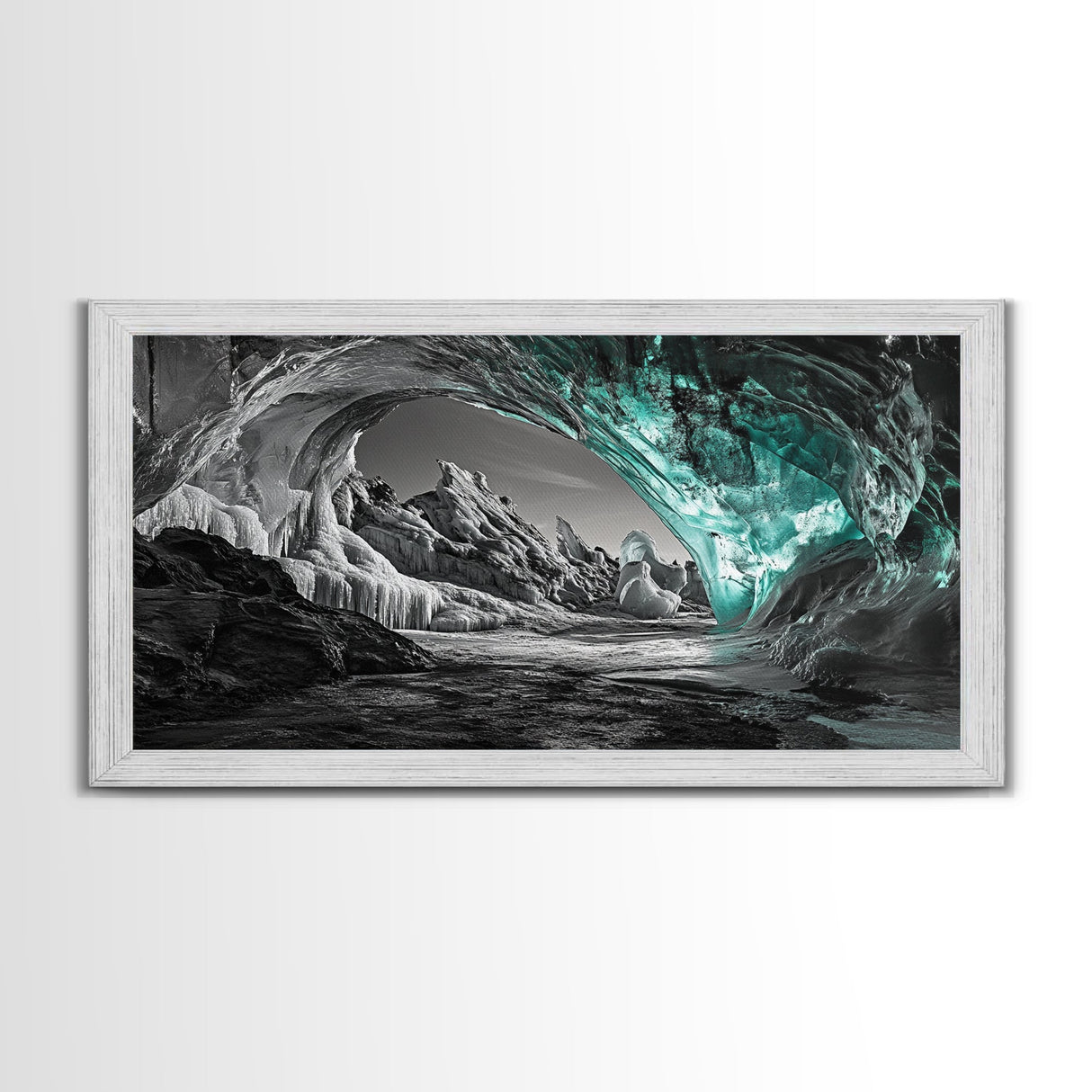 Ice Cave, Frozen Tunnel, Arctic Beauty, Glacial Light – Canvas Print, Nature Wall Art, Winter Decor, Bathroom or Entryway Statement Piece