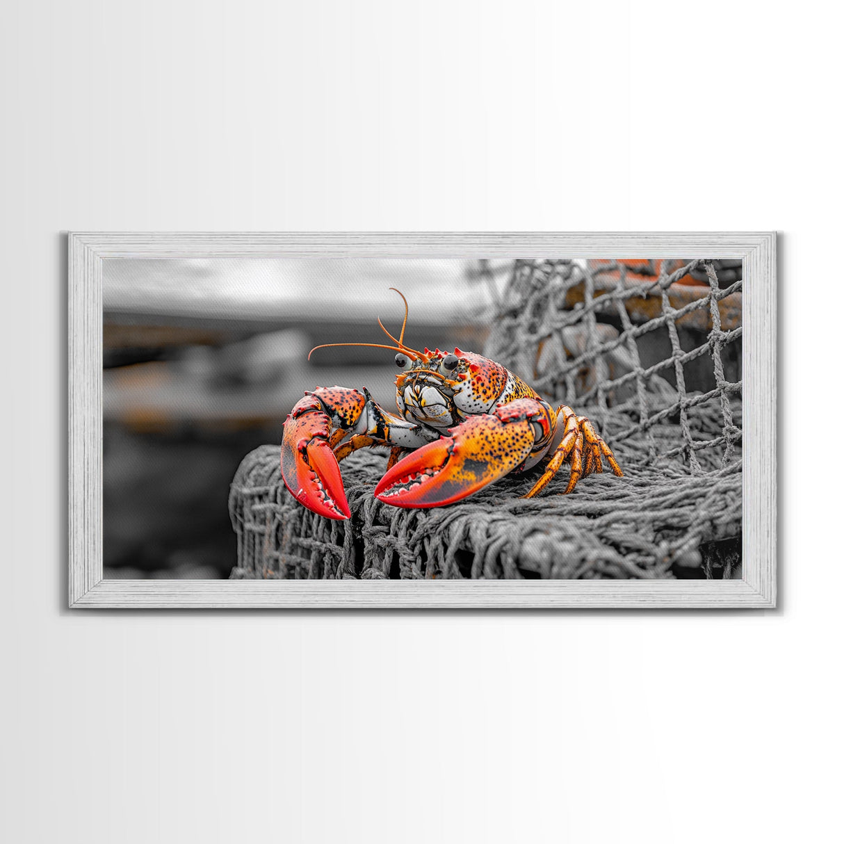 Bold Lobster, Nautical Art, Coastal Living, Red Claw, Framed Canvas Print, Beach House Wall Art, Kitchen Decor, Color Splash Style