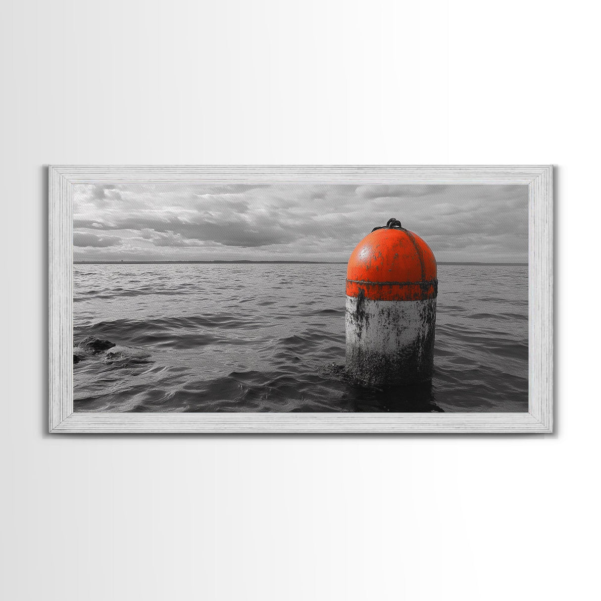 Orange Buoy Water, Marine Marker, Sea Navigation, Ocean Decor, Canvas Print, Coastal Living Room Art, Minimal Nautical Wall Decor