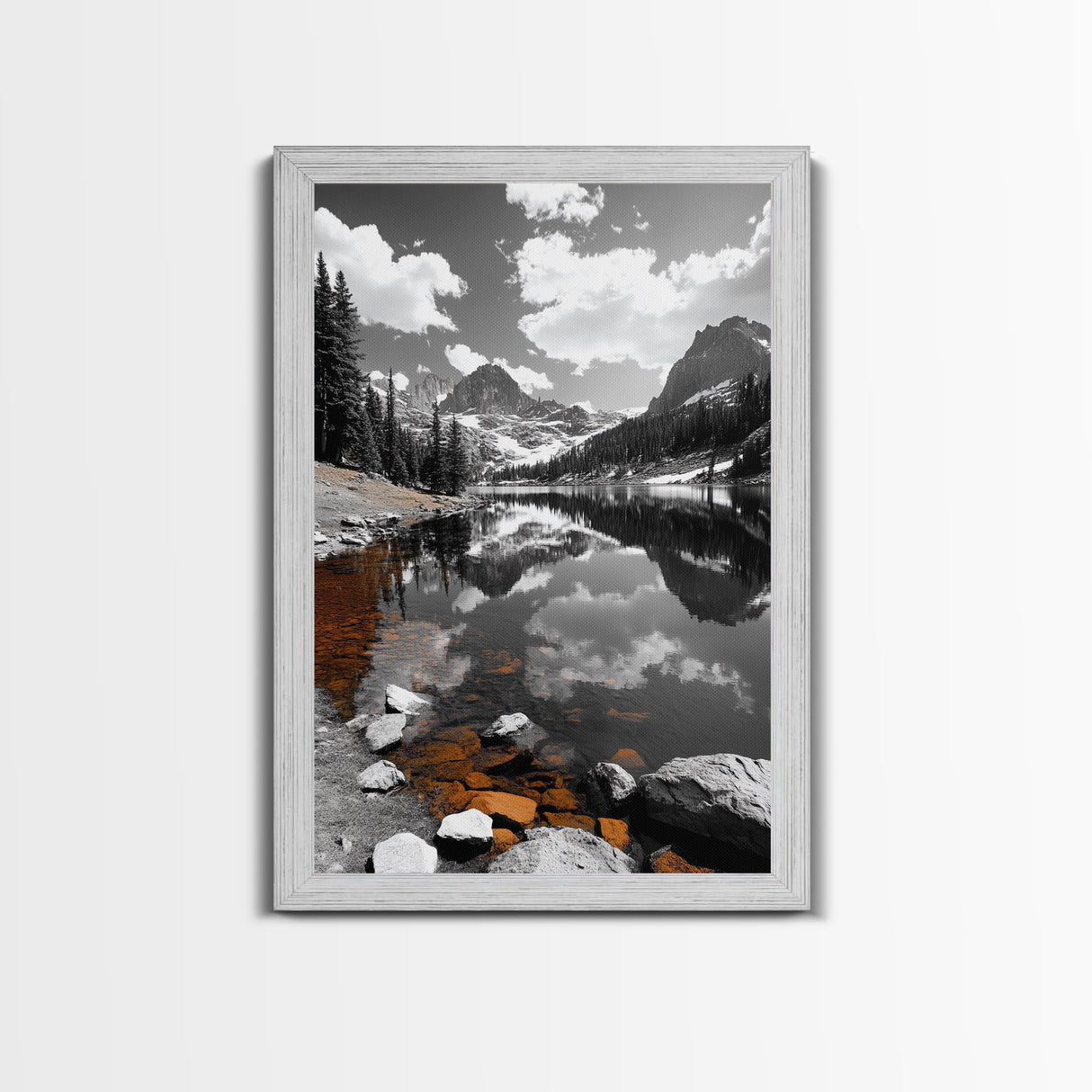 Alpine Lake, Orange Rocks, Mountain Reflection, Canvas Print, Wilderness Wall Art, Nature Explorer Decor, Rustic Lodge Wall Art