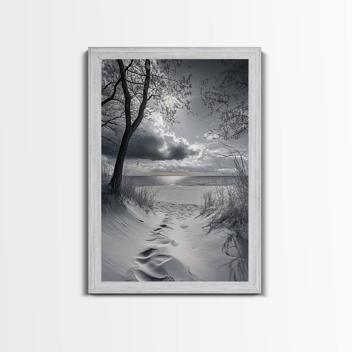 Beach Dunes Sunset, Seaside Escape, Quiet Shore Path, Coastal Calm, Framed Canvas Print, neutral coastal art, bathroom wall decor