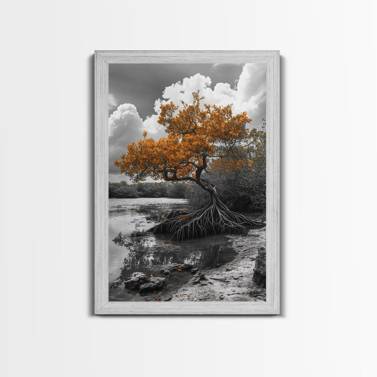 Mangrove Tree, Coastal Roots, Swamp Nature, Fall Tones Canvas Print, Tropical Wetlands Wall Art, Earthy Living Room Decor, Moody Art
