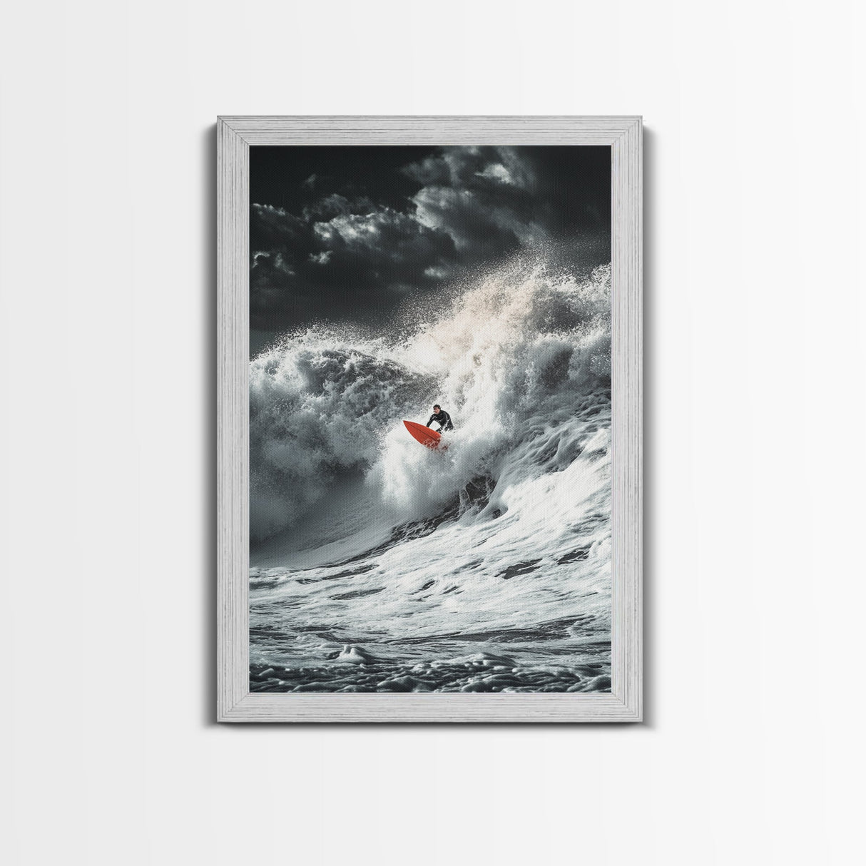 Surfer Wave, Ocean Power, Extreme Sports Art, Framed Canvas Print, Beach House Decor, Surfing Wall Art, Coastal Adventure Scene