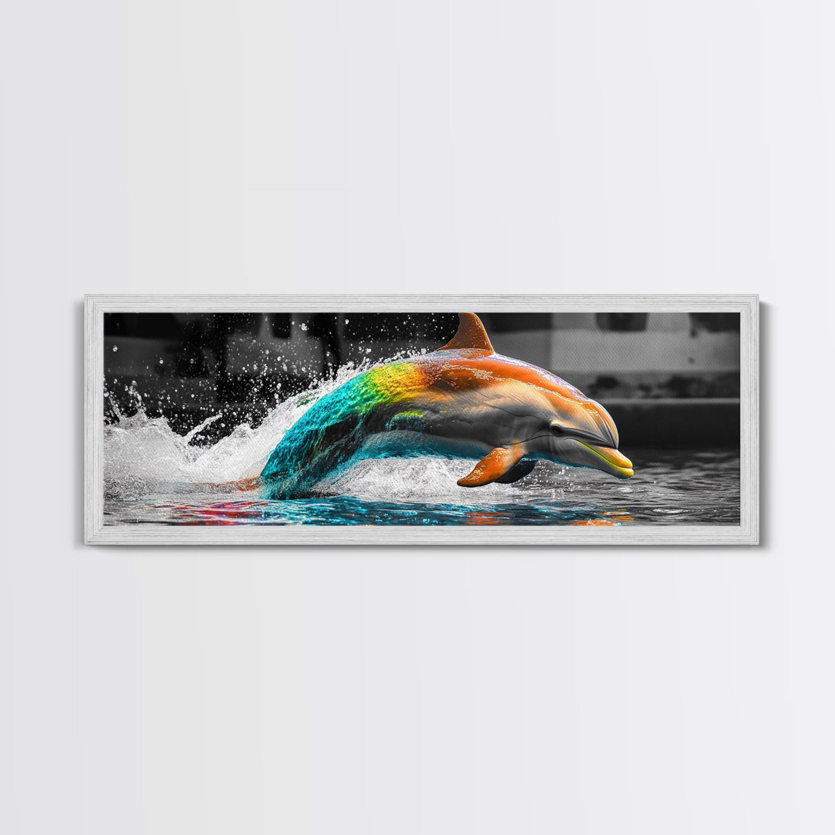 Color Splash Dolphin, Ocean Leap, Vibrant Marine, Joyful Moment — Canvas Print, Bathroom Decor, Beach House Wall Art, Pop Art Style