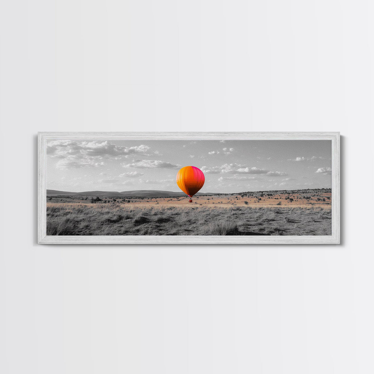 Hot Air Balloon, Colorful Sky, Open Field, Adventure Art, Framed Canvas Print, Whimsical Decor, Playroom Wall Art, Travel Theme