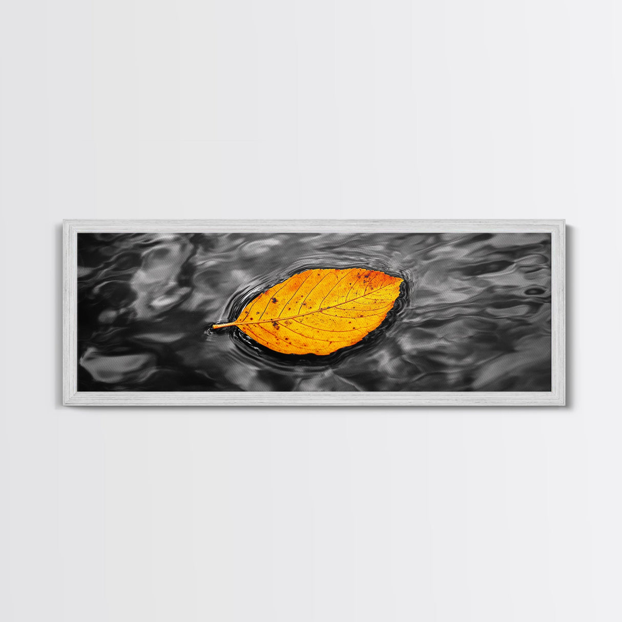Floating Autumn Leaf, Orange Leaf on Water, Framed Canvas Print, Fall Bathroom Wall Art, Nature Closeup Photography, Minimalist Decor