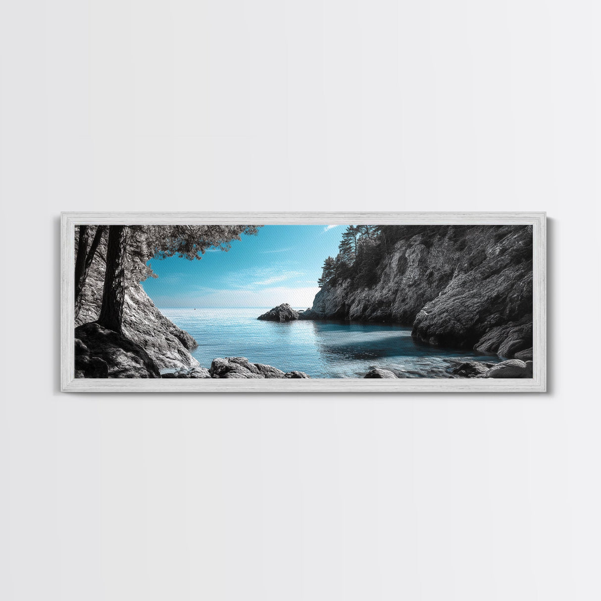Coastal Cove, Ocean Escape, Blue Seascape, Nature View, Framed Canvas Print, Coastal Wall Decor, Bathroom Art, Nautical Beach Art