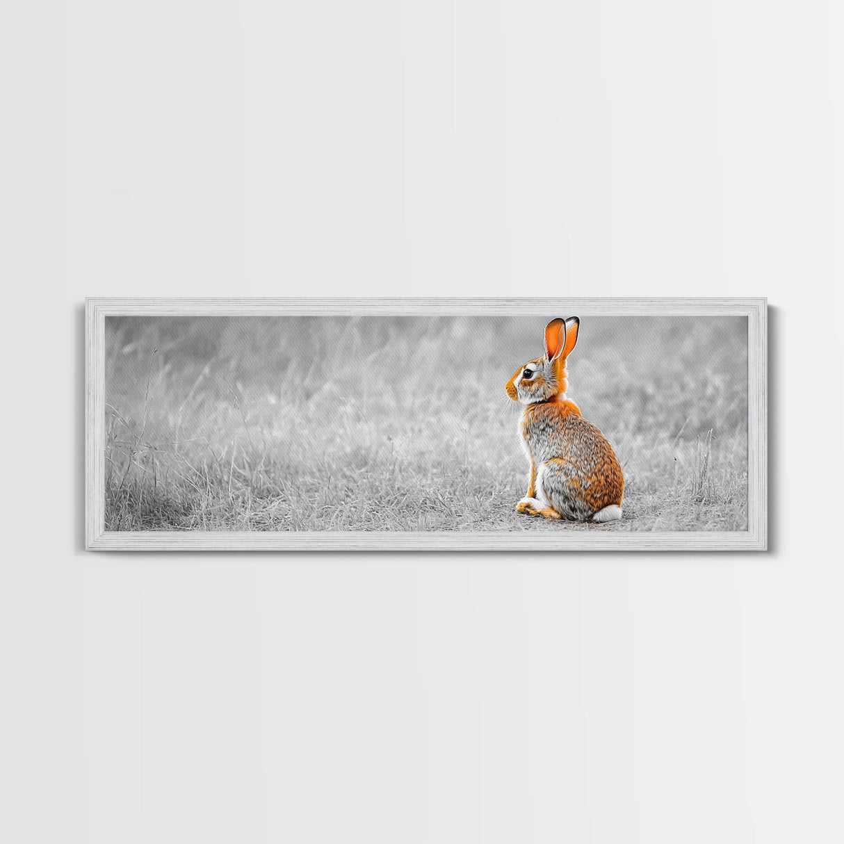 Orange Rabbit, Grass Field, Whimsical Nature, Framed Canvas Print, kids room wall art, nursery animal print, neutral nursery, woodland boho