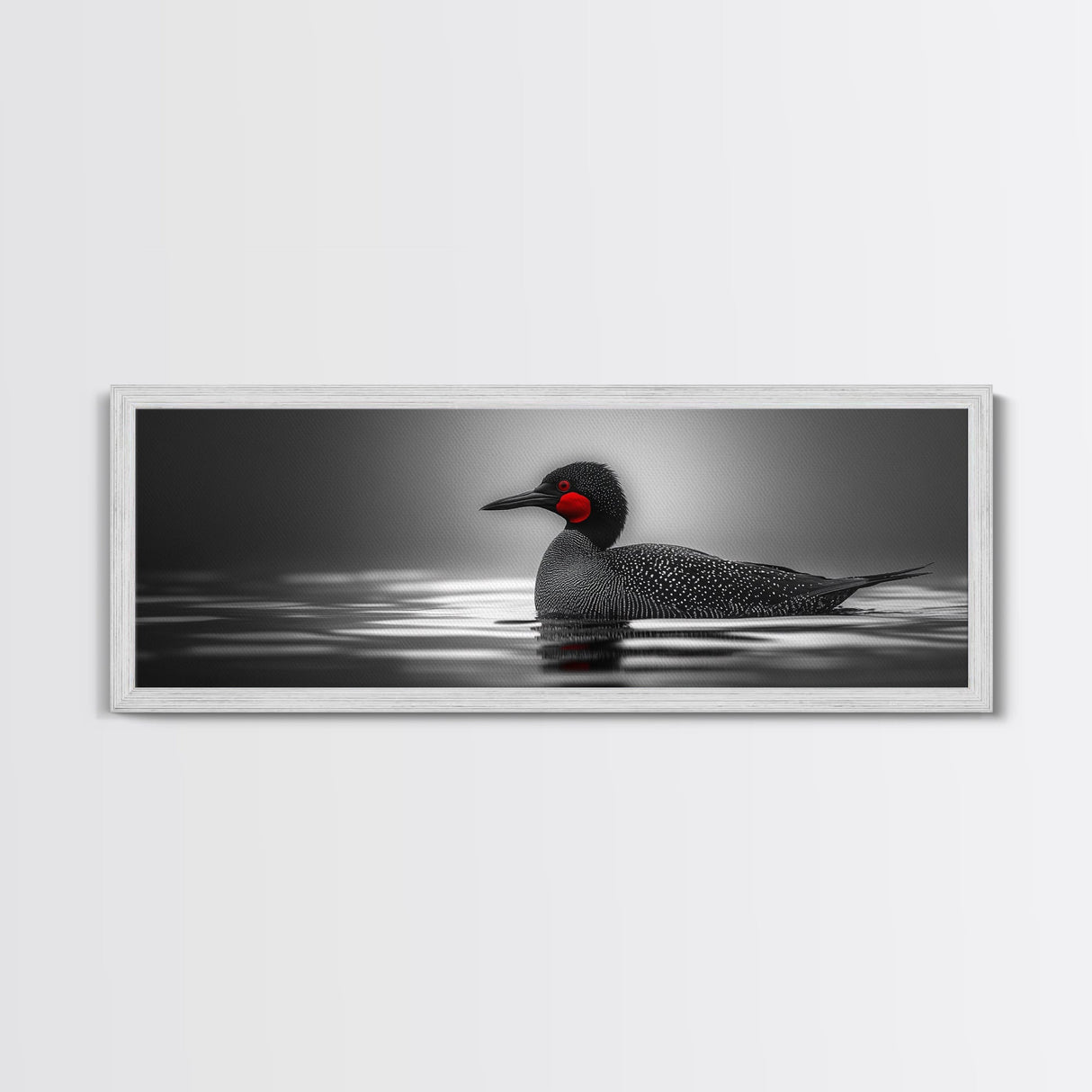 Red-Eyed Loon, Waterbird, Monochrome Beauty, Wildlife Portrait, Framed Canvas Print, Cabin Wall Art, Bird Lover Gift, Nature Photography