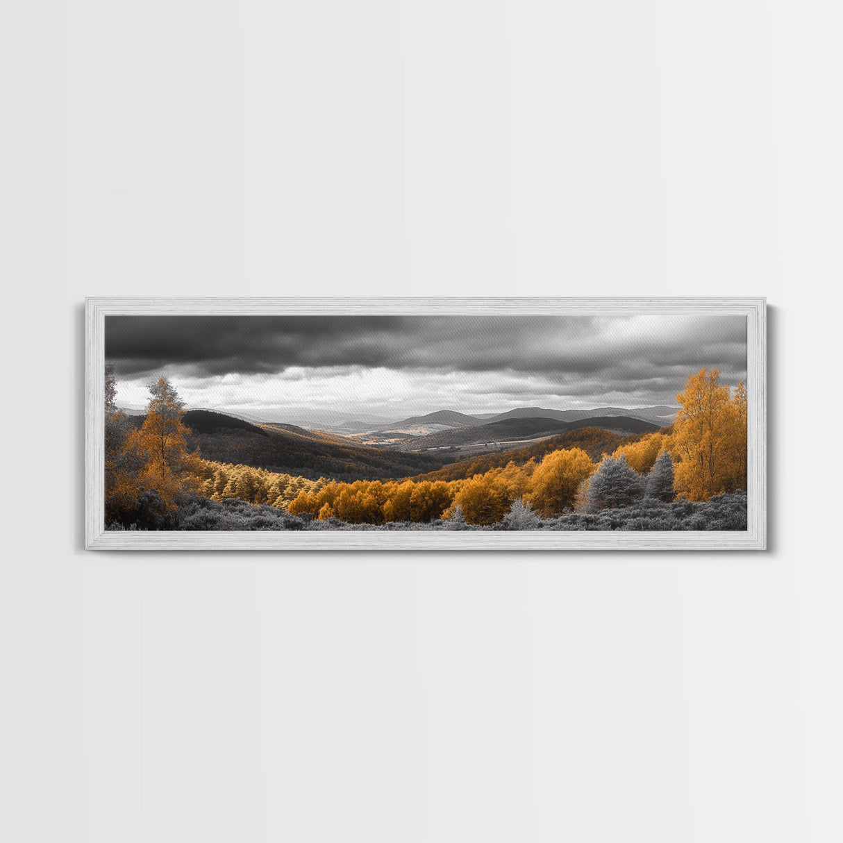 Fall Hills, Autumn Forest, Moody Landscape, Rolling Mountains, Framed Canvas Print, Cabin Wall Art, Nature Photography, Cozy Home Decor