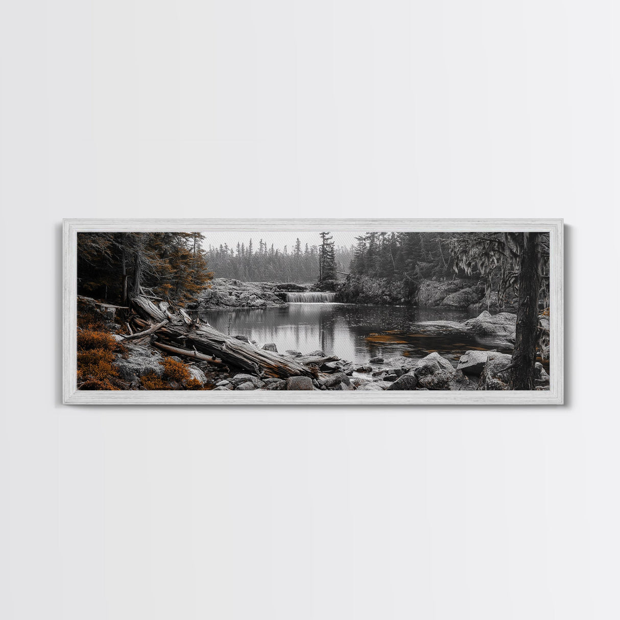 Waterfall Serenity, Autumn Forest Print, Tranquil Landscape, Framed Canvas Print, Nature Lover Gift, Cozy Living Room or Office Decor