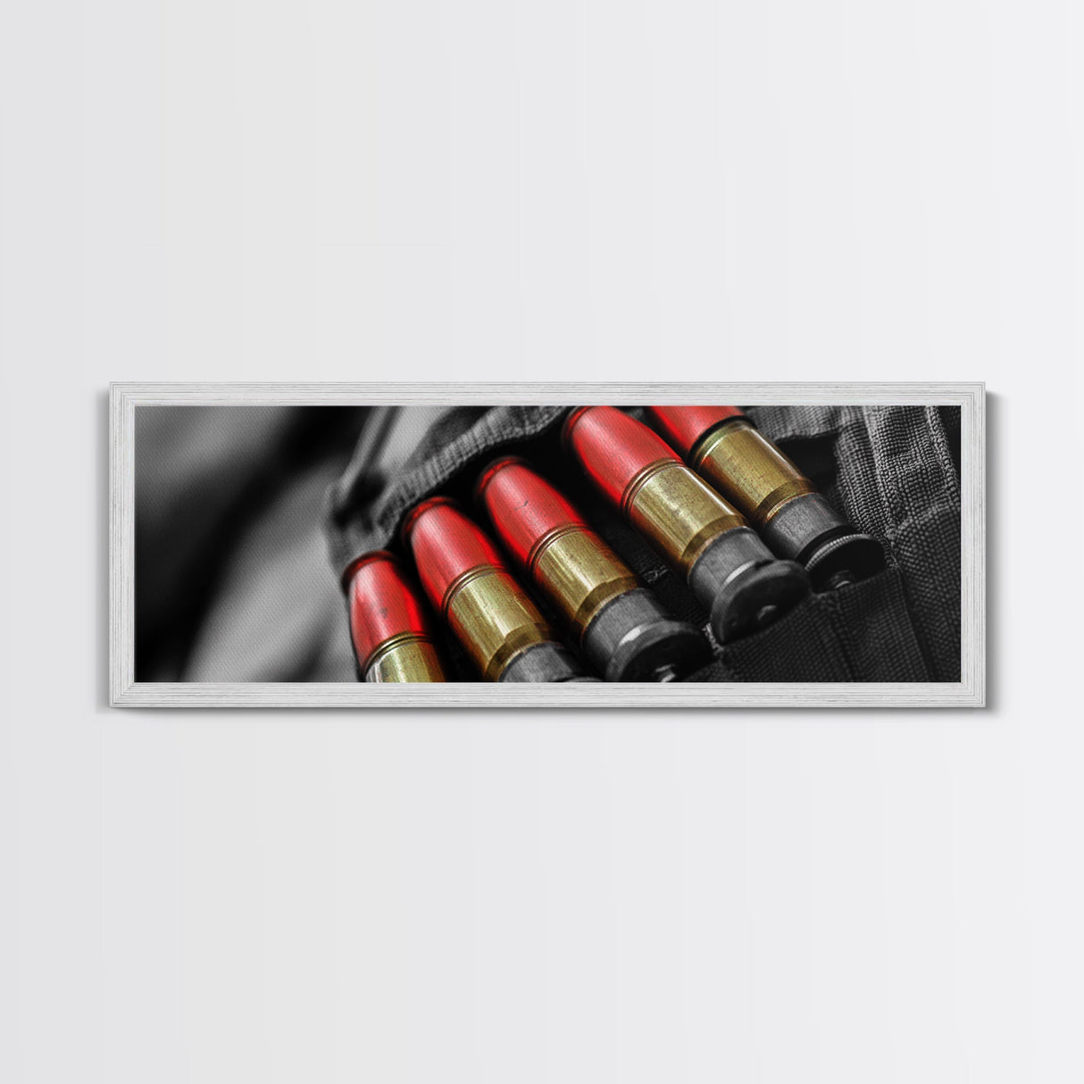 Red Ammo, Tactical Gear, Military Closeup, Rustic Warrior, Framed Canvas Print, Masculine Wall Art, Man Cave Wall Decor