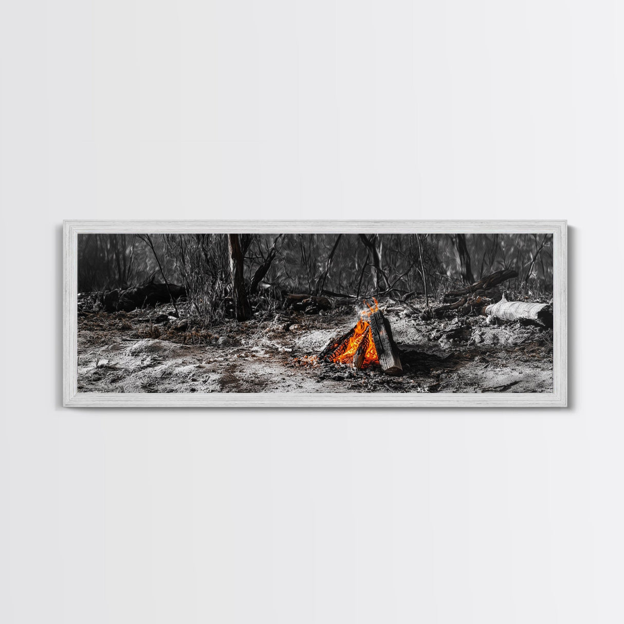 Ember Campfire, Twilight Glow, Nature Heat, Forest Shadows, Framed Canvas Print, Outdoor Wall Art, Fall Rustic Decor, Adventure Accent