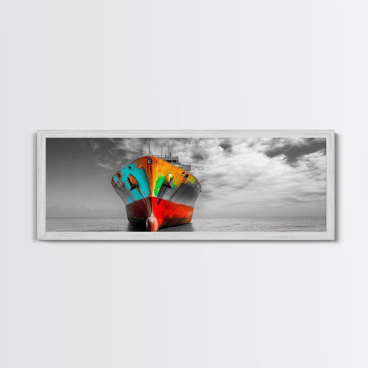 Colorful Ship, Rusty Boat, Ocean Photography, Seascape Wall Art, Framed Canvas Print, Coastal Decor, Nautical Theme, Man Cave Style