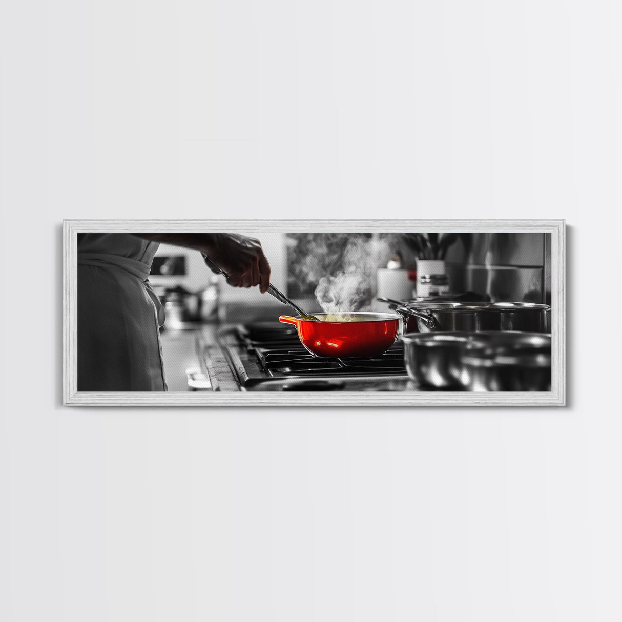 Red Cooking Pot, Steamy Kitchen Scene, Culinary Art Moment, Framed Canvas Print, Kitchen Wall Art, Modern Home Decor, Foodie Gift
