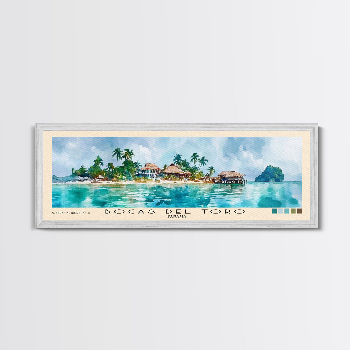 Bocas del Toro , Panamá Watercolor Beach Print, Vacation Gift, Panamá Wall Art, Framed Canvas Print, Framed Beach Painting
