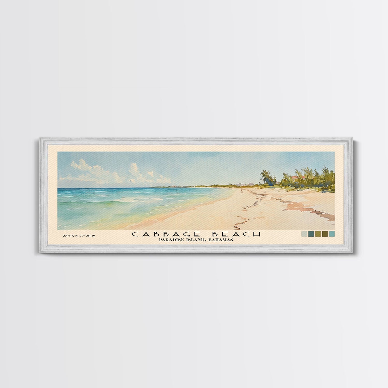 Cabbage Beach, Paradise Island, Bahamas Watercolor Beach Print, Vacation Gift, Paradise Island, Bahamas Wall Art, Framed Canvas Print, Framed Beach Painting