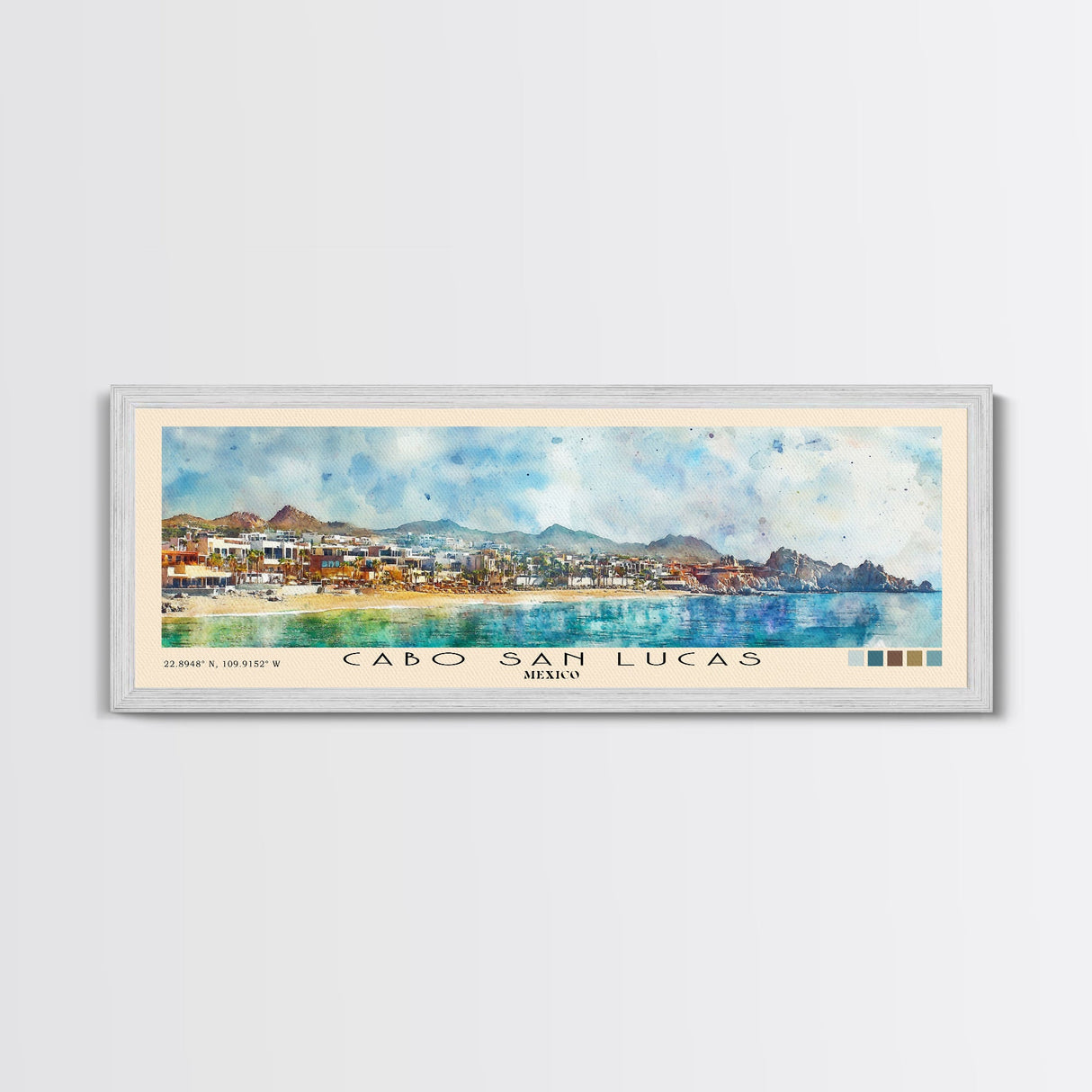 Cabo San Lucas, Mexico Watercolor Print, Vacation Gift, Mexico Wall Art, Beach Painting, Beach Decor, Large Wall Art, Wood Frame Art