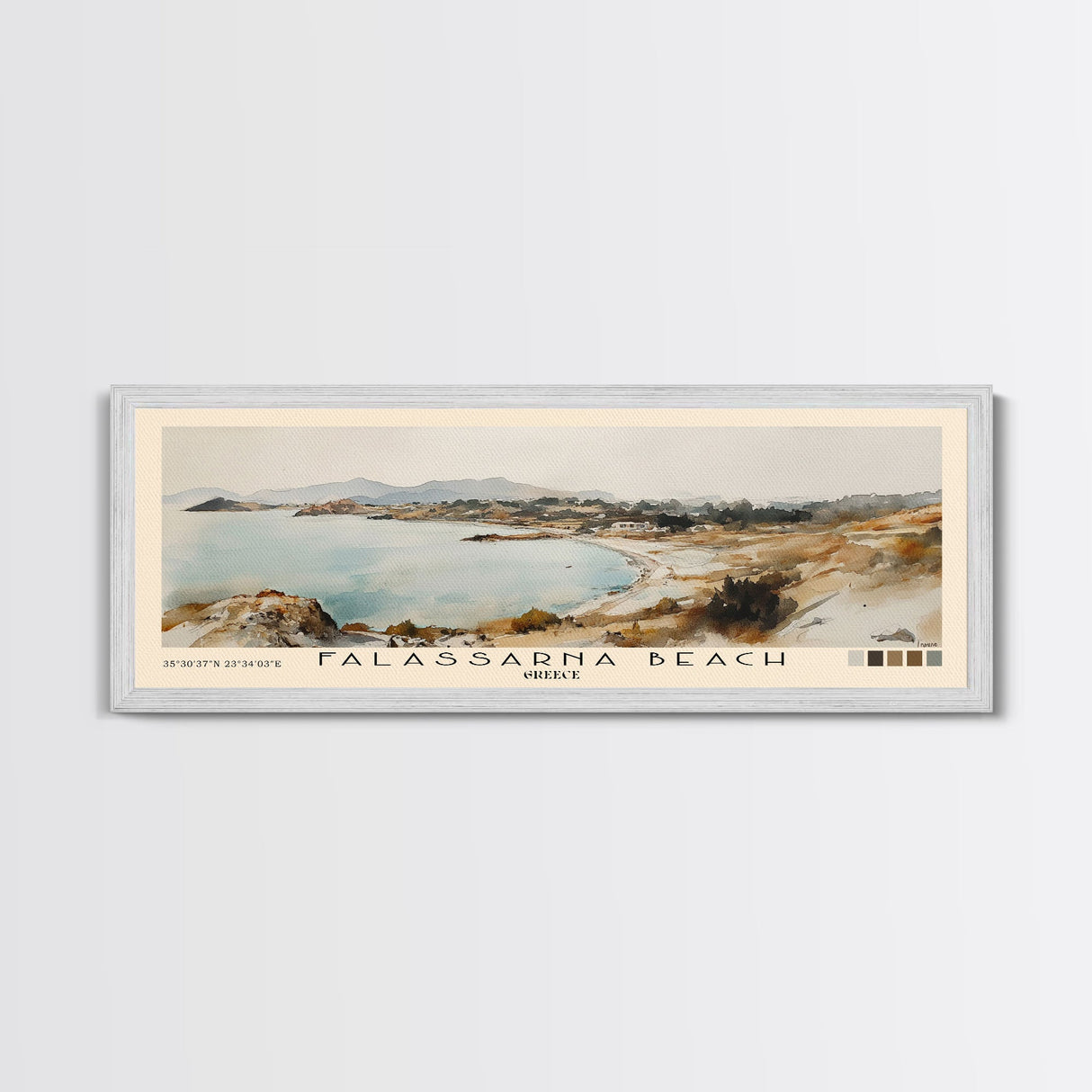 Falassarna Beach, Greece Watercolor Print, Vacation Gift, Greece Wall Art, Beach Painting, Beach Decor, Large Wall Art, Wood Frame Art
