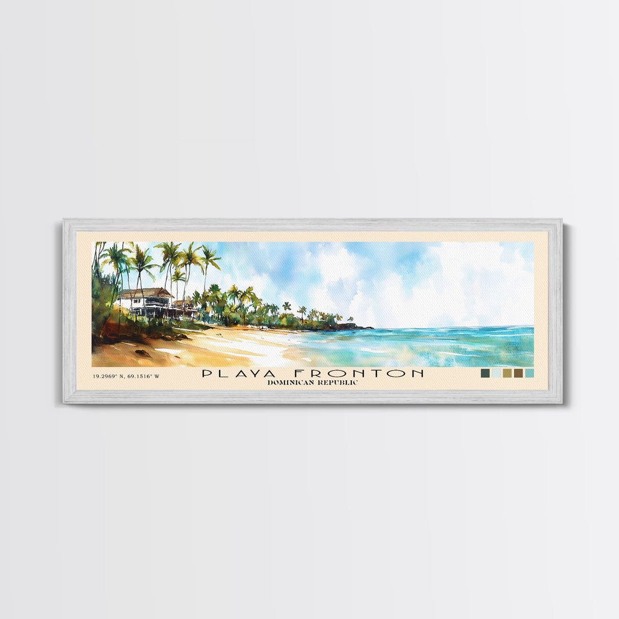 Playa Fronton, Dominican Republic Watercolor Print, Vacation Gift, Dominican Republic Wall Art, Beach Painting, Beach Decor, Large Wall Art, Wood Frame Art