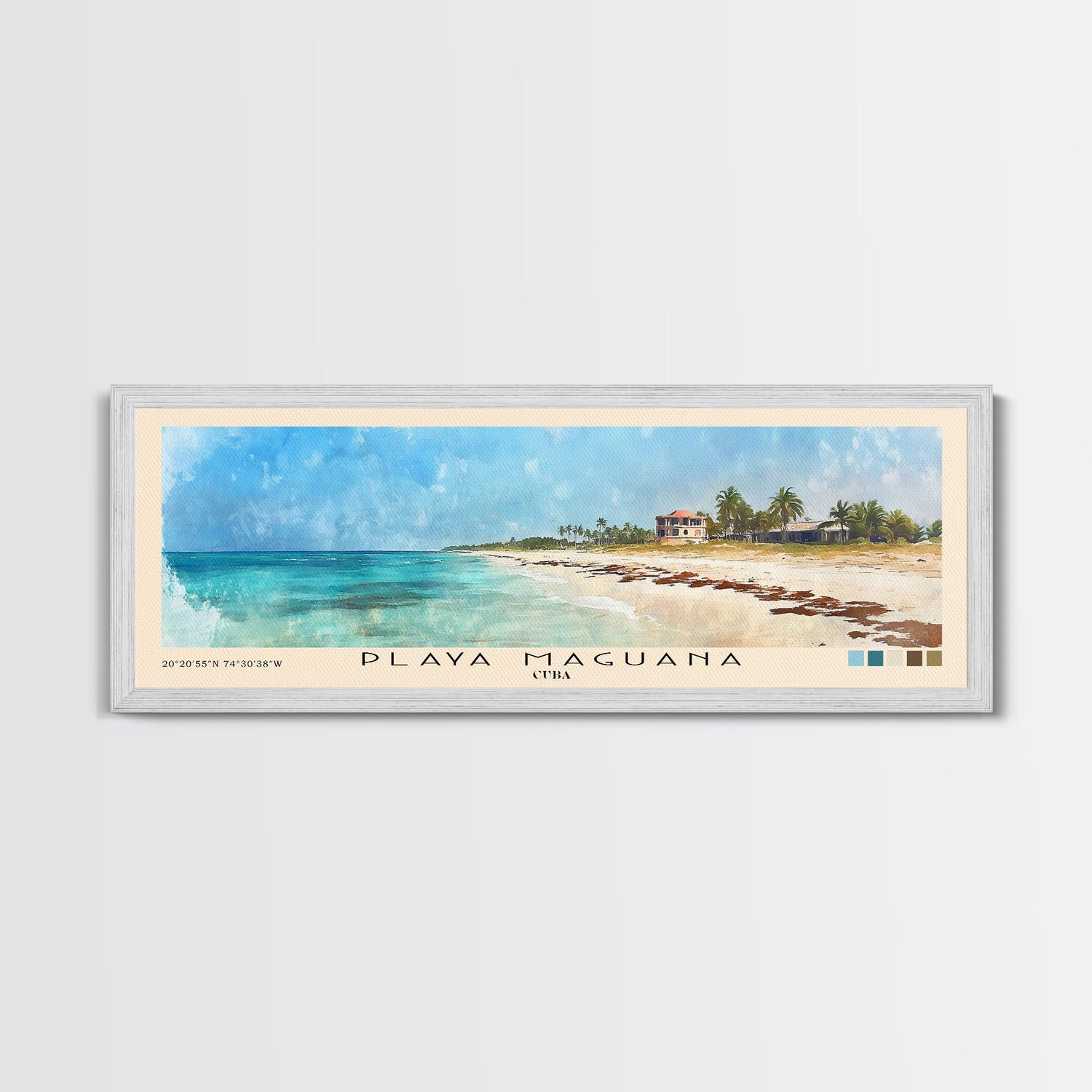 Playa Maguana, Cuba Watercolor Beach Print, Vacation Gift, Cuba Wall Art, Framed Canvas Print, Framed Beach Painting