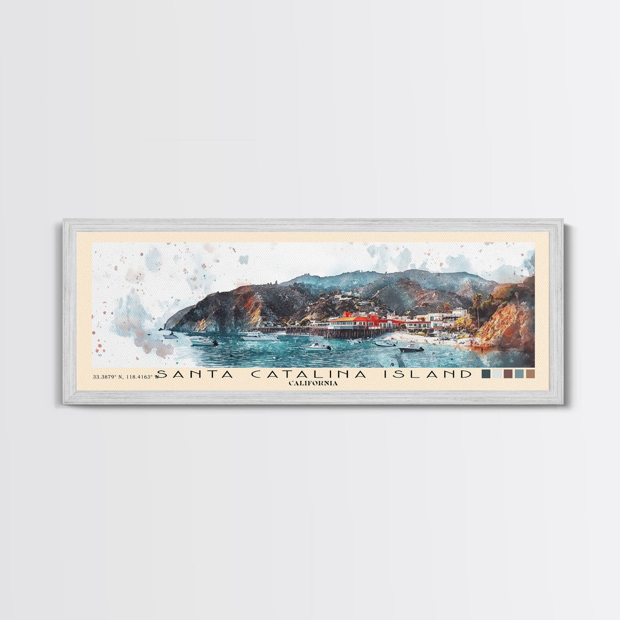 Santa Catalina Island, California Watercolor Beach Print, Vacation Gift, California Wall Art, Framed Canvas Print, Framed Beach Painting