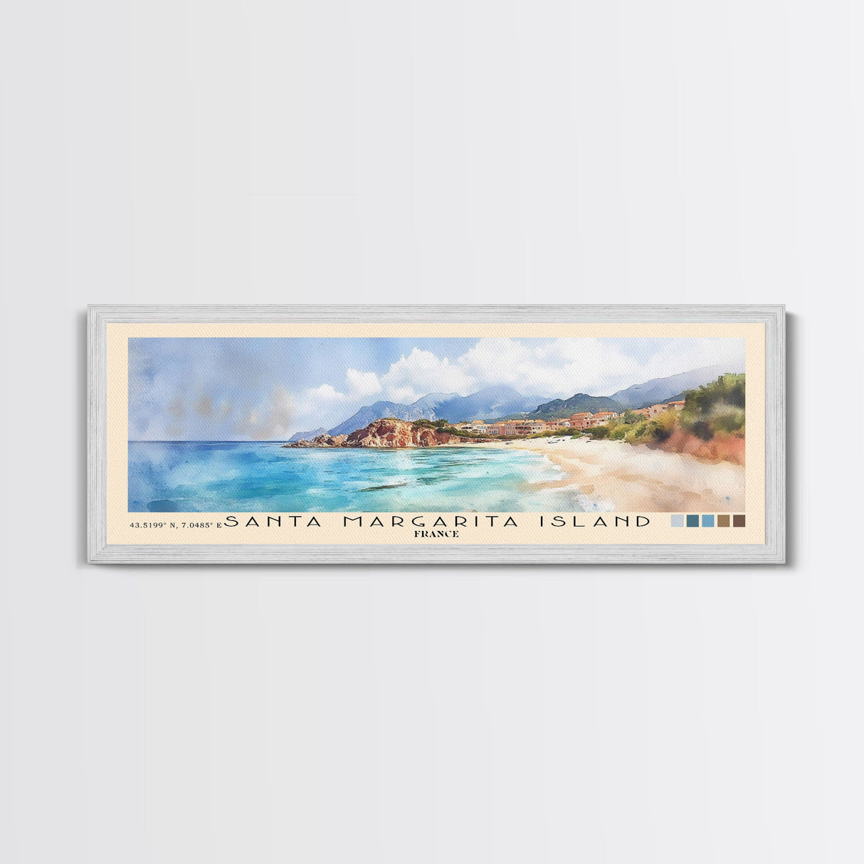 Santa Margarita Island, France Watercolor Print, Vacation Gift, France Wall Art, Beach Painting, Beach Decor, Large Wall Art, Wood Frame Art