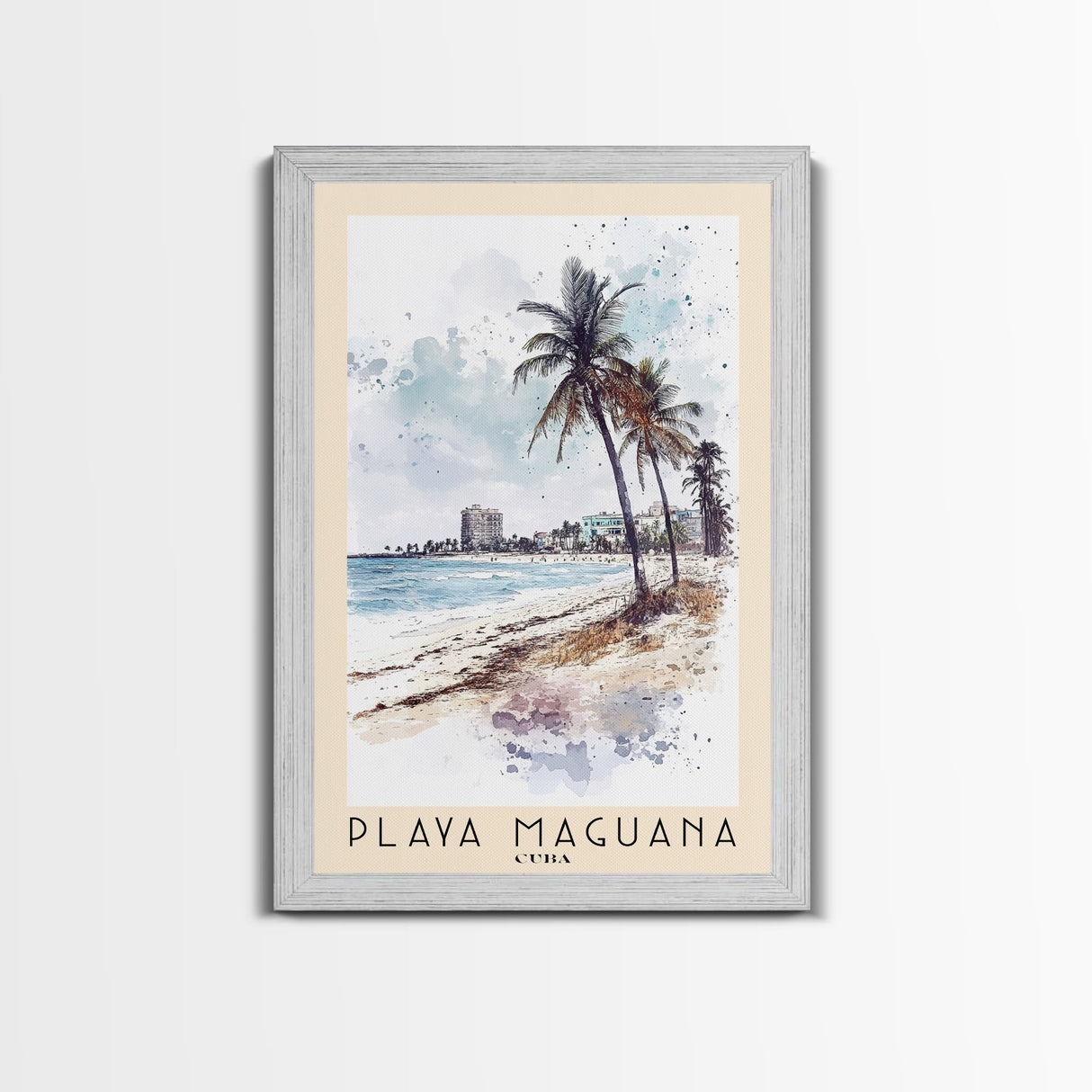 Playa Maguana, Cuba Watercolor Beach Print, Vacation Gift, Cuba Wall Art, Framed Canvas Print, Framed Beach Painting