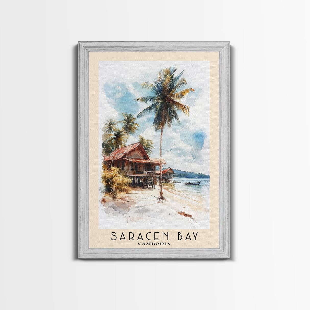 Saracen Bay, Cambodia Watercolor Print, Vacation Gift, Cambodia Wall Art, Beach Painting, Beach Decor, Large Wall Art, Wood Frame Art