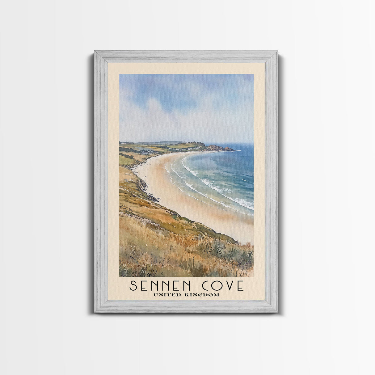 Sennen Cove, United Kingdom Watercolor Beach Print, Vacation Gift, United Kingdom Wall Art, Beach Painting, Beach Decor, Beach Painting