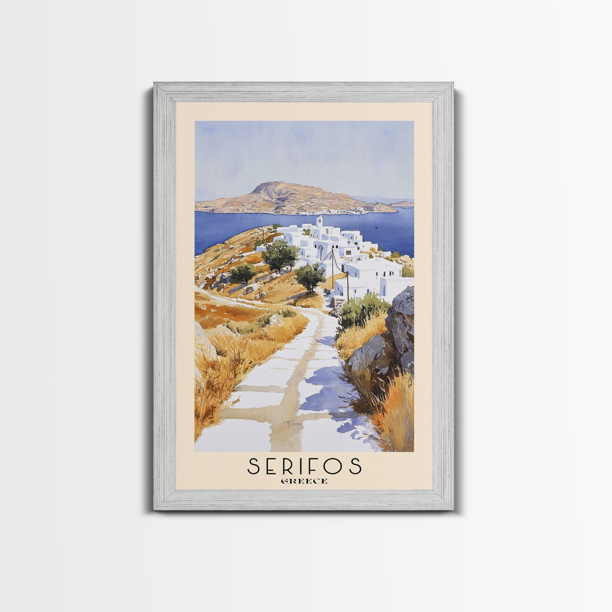 Serifos, Greece Watercolor Print, Vacation Gift, Greece Wall Art, Beach Painting, Beach Decor, Large Wall Art, Wood Frame Art