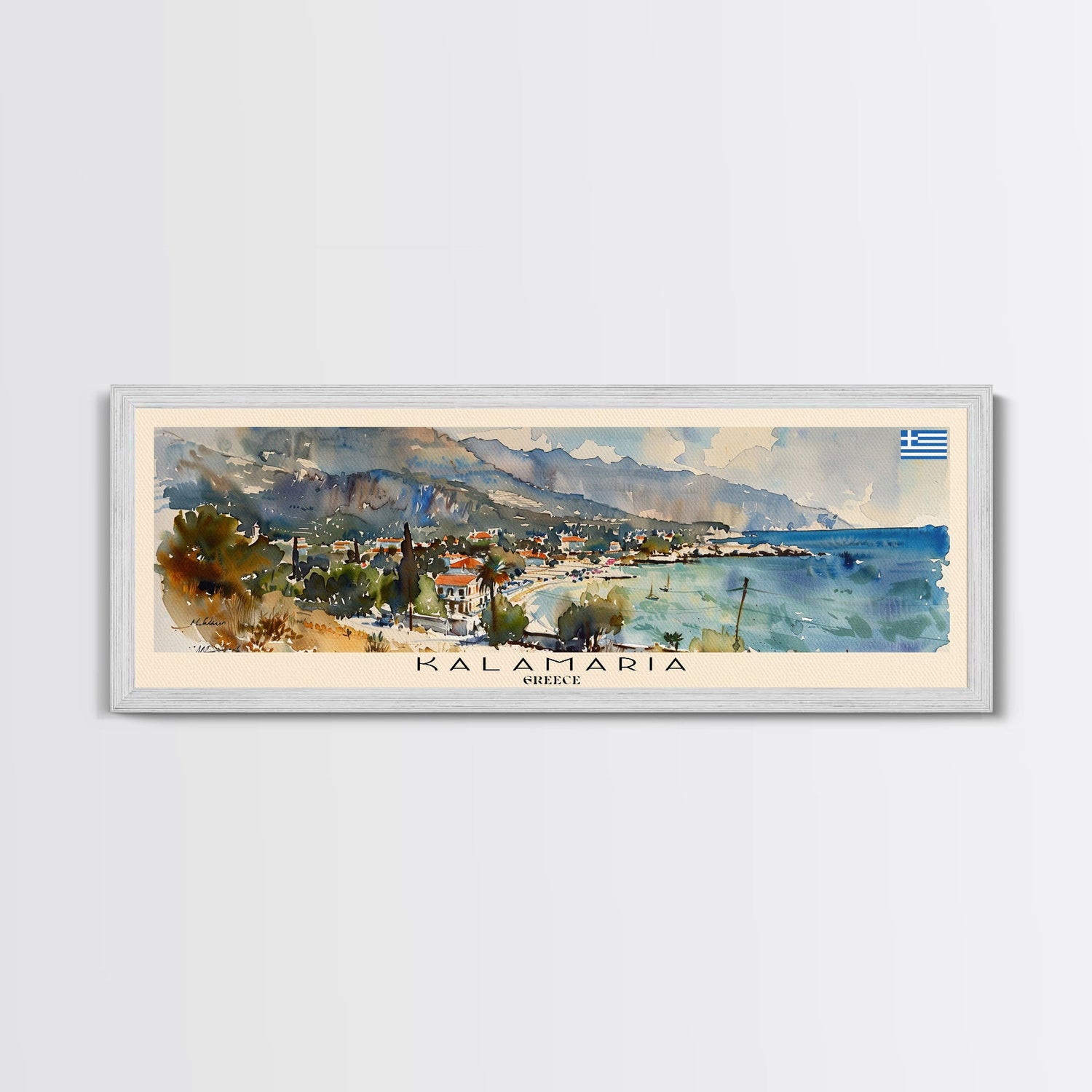 Kalamaria Greece Wall Art, Panoramic Travel Poster, Panoramic Framed Canvas Print, City Wall Art, Wall Hanging Home Decor, Travel Art