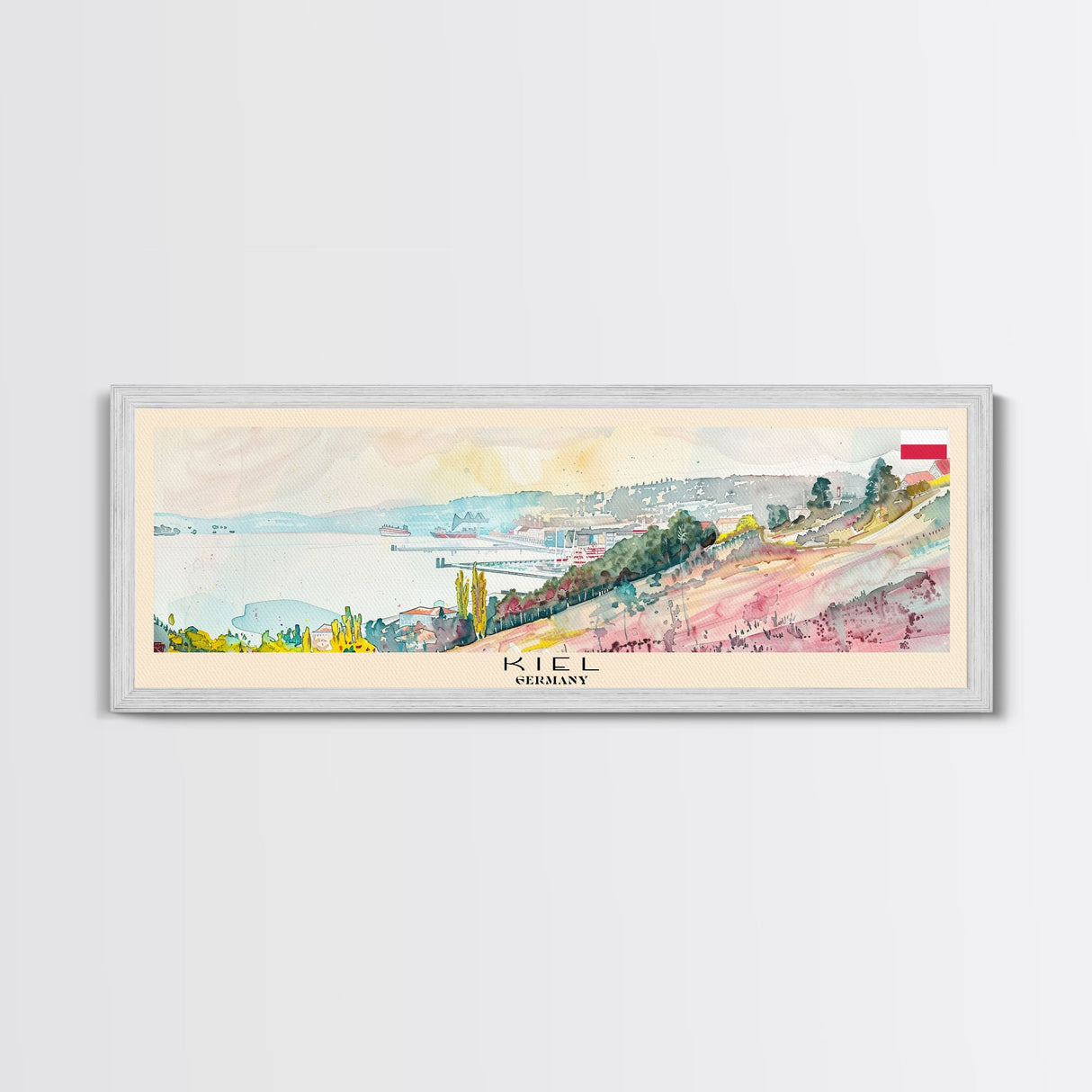 Kiel Germany Panoramic Travel Poster, Framed Canvas Print or Metal Wall Art, Travel Art, Home Decor, Panoramic Painting, Midcentury Art