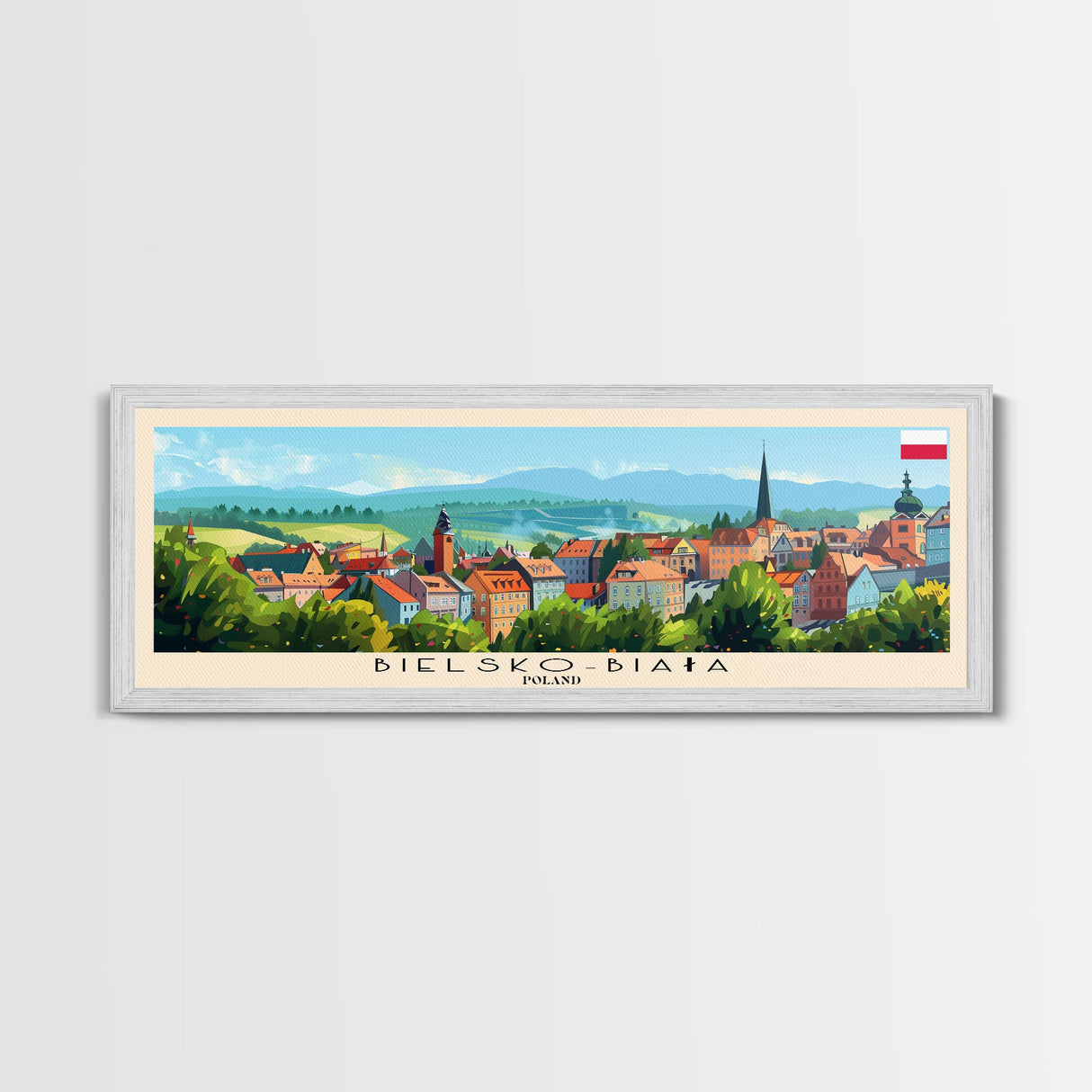 Bielsko Biala Poland Travel Art, City Art, Framed Canvas Print or Metal Wall Art, Europe Travel Poster, Panoramic Wall Art, Extra Wide Wall Art