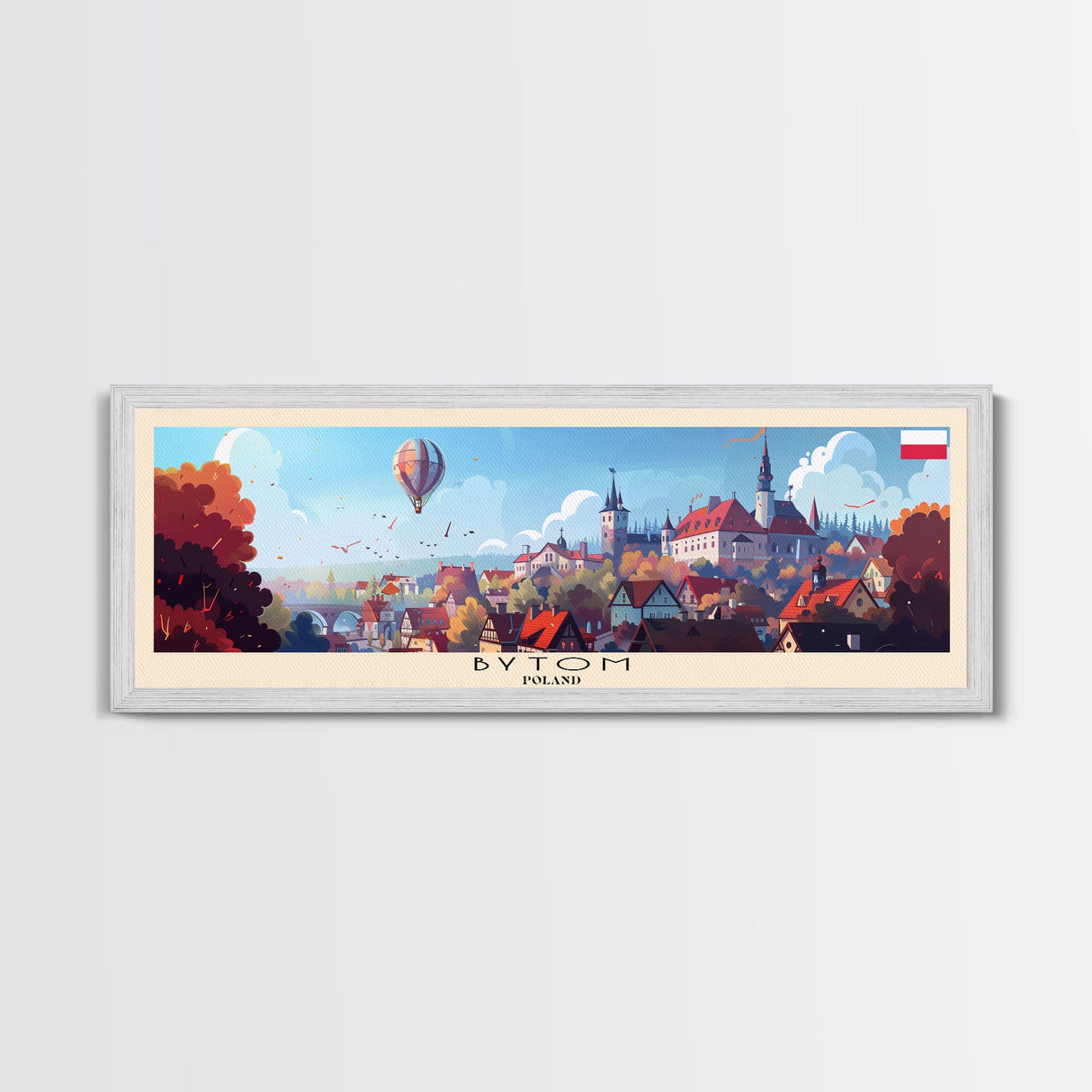 Bytom Poland Panoramic Travel Poster, Framed Canvas Print or Metal Wall Art, Travel Art, Home Decor, Panoramic Painting, Midcentury Art